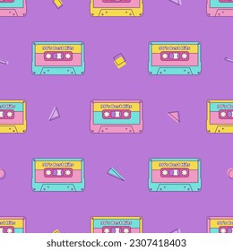 Patrón retro de cassette vintage sin costura formas geométricas de los años 80 y 90 en el estilo Memphis