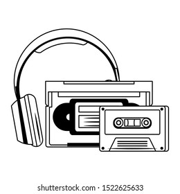 retro cassettes and headphones over white background, vector illustration