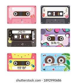 diseño de conjuntos de iconos de casetes retro, cinta de música vintage y tema de audio Ilustración vectorial