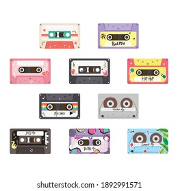 Retro Cassettes Icon Group Design, Music Vintage Tape And Audio Theme Vector Illustration