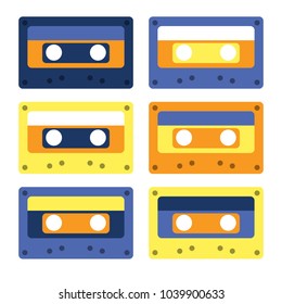 Retro cassettes simple design set, flat illustration.