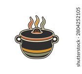 Retro cast-iron cooking pot in a retro flat editorial style