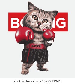 "Retro Cat Boxing Cartoon Vector Illustration in Halftone Style, Perfect for T-Shirt Designs and More