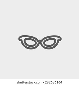 Retro Katzenbrillen Icon dünne Linie für Web und mobile, moderne minimalistische flache Design. Vektorgrafik, dunkelgraues Symbol auf hellgrauem Hintergrund.
