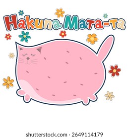 Gato retrô Hakuna Mata-ta preguiçoso positivo em estilo floral