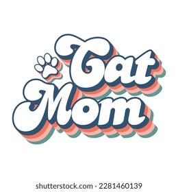  Retro Cat Mom Typography Vector T-shirt Design