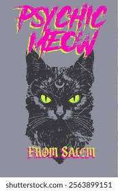 Retro Cat Poster with Black cat, slogan and text ,vector illustration graphic