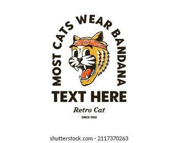 Retro cat wearing bandana badge logo template