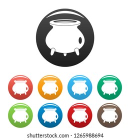 Retro cauldron icons set 9 color vector isolated on white for any design