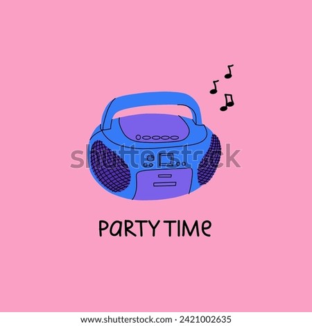 Retro cd player. y2k style, 90s 2000s electronic device, listen music, Nostalgia for 1990s. Party time. Minimal design print and poster. Kawai sticker. Cartoon flat isolated vector illustration