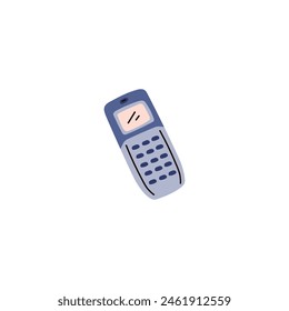 Retro cell mobile phone icon. Call device with screen and buttons vector flat illustration. Vintage blue button mobile telephone with simple interface isolated on white background