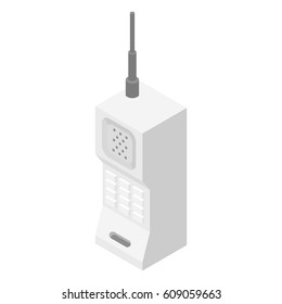 Retro cell phone with antenna isometric icon.