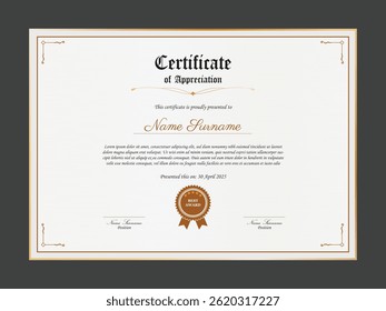 Certificado retro de Plantilla de apreciación. Diseño de certificado multipropósito con adorno vintage.