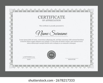 Certificado retro de Plantilla de apreciación. Diseño de certificado multipropósito con adorno vintage.