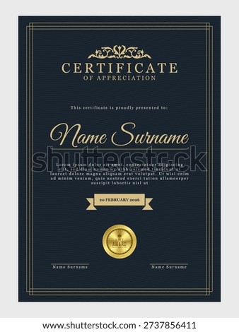 Retro certificate of appreciation template in portrait. A4 size certificate template in vertical style.