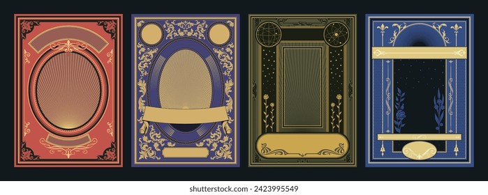 Retro Certificate, Diploma, Advertising Posters Backgrounds Template Set, Victorian, Baroque, Art Nouveau Decor Ornaments
