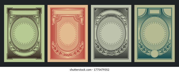 Retro Certificates, Bills, Securities, Cover Templates, Engraving Style Decor, Ribbon, Wreath, Ornate Backgrounds