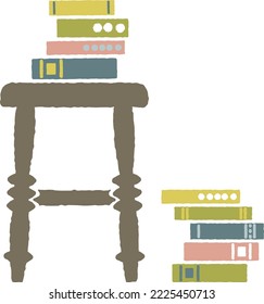 A retro chair and books with a cute color scheme