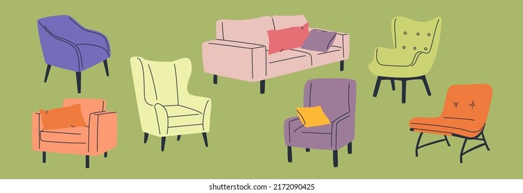 Retro Chairs Design Set Isolated On Stock Vector (royalty Free 