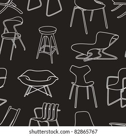 Retro chairs seamless pattern of furniture on black