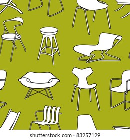 Retro chairs seamless pattern wallpaper of furniture  from the 50s and 60s