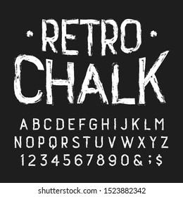 Retro Chalk Alphabet Font. Handwritten Messy Letters And Numbers. Stock Vector Typescript.