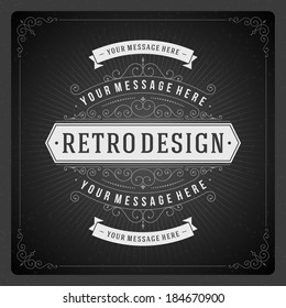 Retro chalkboard typographic design elements. Template for design invitations, posters and other design.