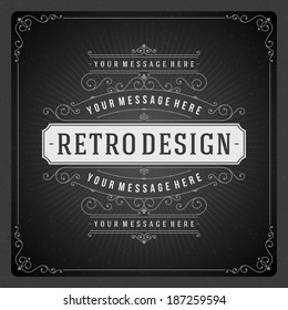 Retro chalkboard typographic design elements. Template for design invitations, posters and other design. 