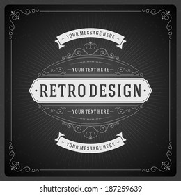 Retro chalkboard typographic design elements. Template for design invitations, posters and other design. 
