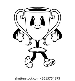 Retro Champion trophy character in groovy vintage Style