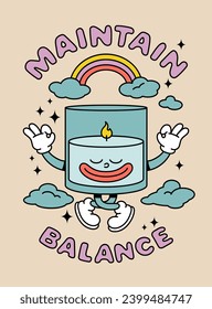 Retro character of all. Vintage and groovy style. Motivational poster. Color vector illustration. Keep the balance.