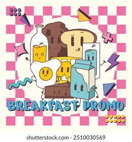 retro character in the breakfast sale design vector