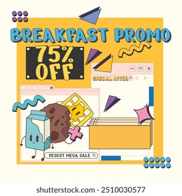 retro character in the breakfast sale design vector