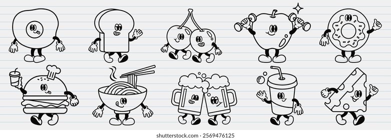 retro character cartoon illustration set