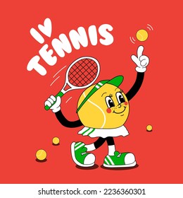 Retro character illustration with ı love tennis slogan.Vector graphic design for t-shirt.