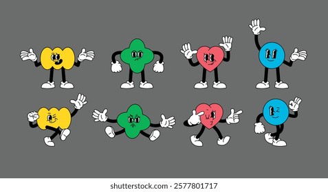 Retro Character Illustrations. A character that expresses various emotions. retro cartoon style.