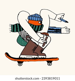 ilustración de skateboarding de carácter retro. arte de skateboarding lindo