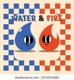 retro character water  fire vector design