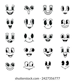 Retro characters faces set isolated. vector illustration