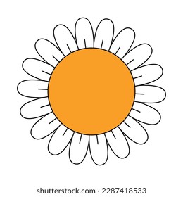 Retro charm groovy chamomile. Positive and upbeat vibe hippie style daisy. Hippy flower head design. Vintage nostalgic cartoon plant. Trendy y2k funky floral pop culture isolated vector eps element