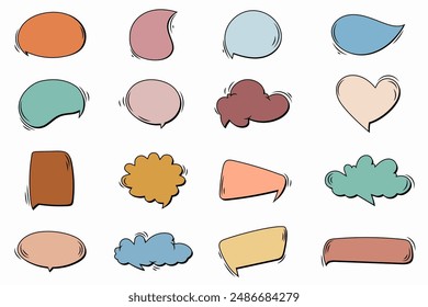 Burbujas de chat retro para seleccionar texto en colores bohemios. Marcos de voz en estilo de dibujos animados