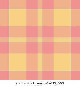 Retro check background textile, classy seamless fabric plaid. Deluxe vector pattern texture tartan in red and amber colors palette.