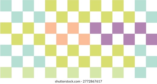 Retro check pastel seamless pattern. Nostalgic summer holiday mosaic background. Vintage patchwork print. Pastel hand drawn geometric summer pattern. Pastel green, blue and pink checkerboard print.