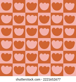 retro checked gingham flower shape vector seamless pattern. Vector illustration
