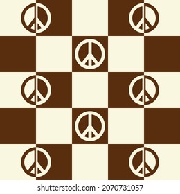Retro Checkerboard Peace Sign Retro Funky 70s Phone Case Background Stationary Fashion Textile Repeat Seamless Pattern