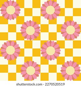 Retro Checkered Flower Seamless Design
