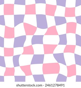 Retro checkered seamless pattern. Colorful vintage aesthetic pattern. Illustration funky, trippy and psychedelic, distorted grid patterns.