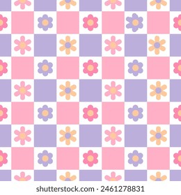 Retro kariertes nahtloses Muster. Bunte Vintage ästhetische Muster-Set. Illustrationen Funky, trippig und psychedelisch, verzerrte Gittermuster.