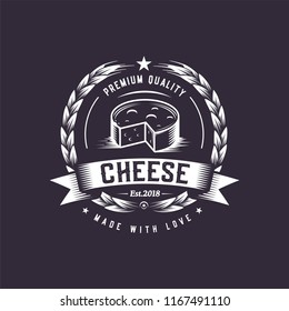 Retro Cheese  illustration. Fast food logo design.Vintage cooking badge. 