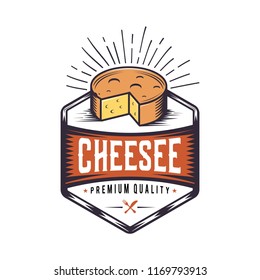 Retro Cheese joint. Vintage fast food illustration. Logo design. 